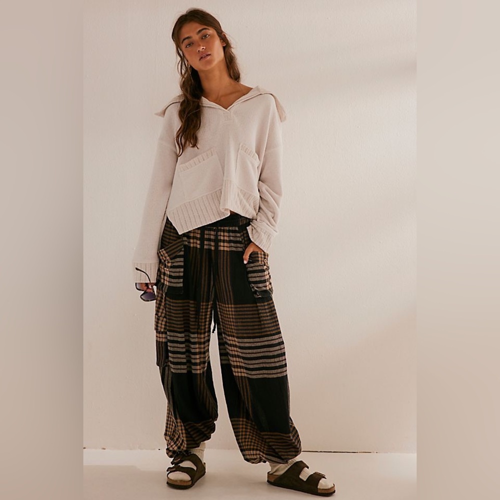 Free People Black and Brown Wide Leg Pants